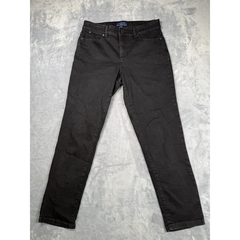 Talbots Ankle Curvy Jeans Womens 8 Black Denim Cotton Dark Wash Straight Leg